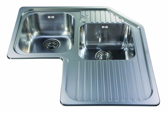 CDA Kitchen Corner Unit Double Bowl Sink - CCP3SS